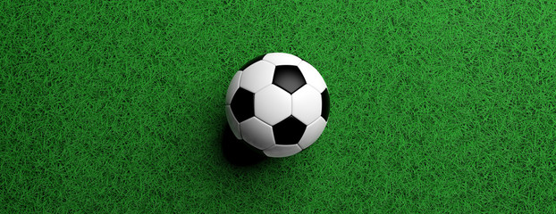 Wall Mural - football, soccer ball, white and black color on green lawn, 3d illustration