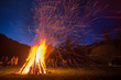 Big camp fire at night long exposure