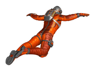 Wall Mural - Astronaut in spacesuit floating. Isolated on white. 3D rendering.