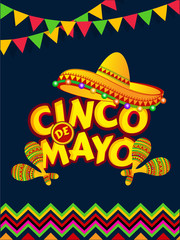 Wall Mural - Cinco De Mayo celebration template or flyer design decorated with sombrero hat and maracas instrument illustration.