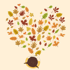 Canvas Print - Kid Girl Autumn Leaves Shape Heart Illustration