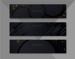 Wall Mural - Set of black abstract banners with golden sequins.