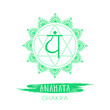 Vector illustration with symbol Anahata - Heart chakra and watercolor element on white background.