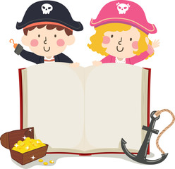 Sticker - Kids Pirate Open Book Treasure Anchor Illustration