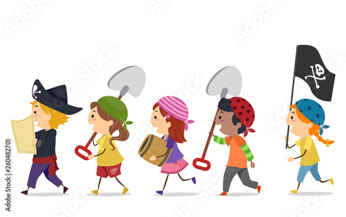 Stickman Kids Pirates March Find Treasure Tools