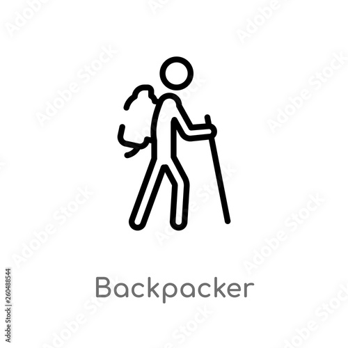 Outline Backpacker Vector Icon Isolated Black Simple Line Element