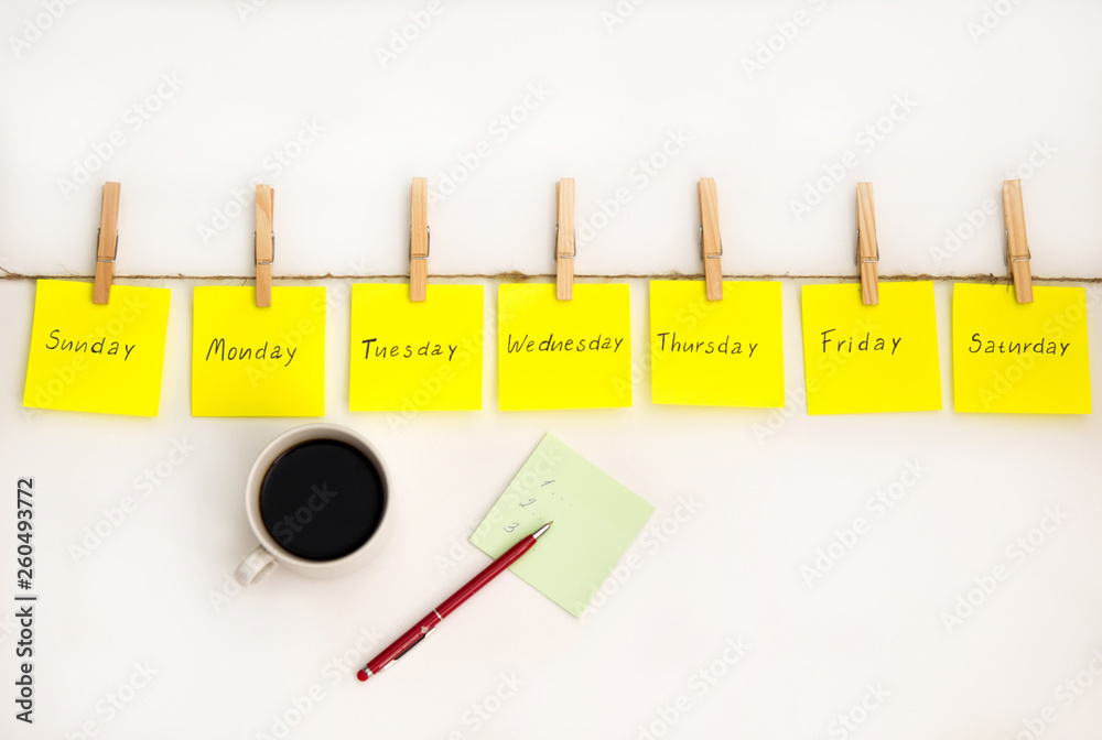Wednesday Taking Notes Notes stickers to remind the days of the week. Funny notes with painted ...