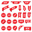 Set of new red labels isolated on white background