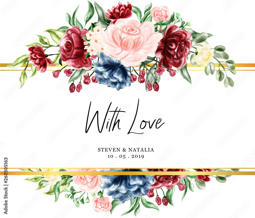 watercolor floral frame illustration, wedding card Stock Vector | Adobe ...