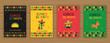 Set of cinco de mayo party poster template. Festive vector illustration with native pinata, taco and mariachi, cocktail face and garland flags for traditional Mexican celebration on cinco de mayo.
