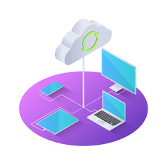 Poster - 3d isometric electronics device connected to cloud computing