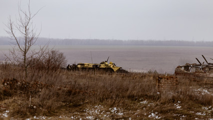 Wall Mural - Russian counter-terrorist unit under the cover of armored vehicles