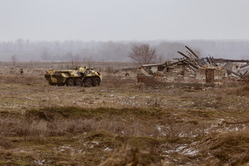 Wall Mural - Russian counter-terrorist unit under the cover of armored vehicles