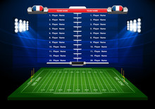 Vector Of American Football Infographic Elements On Green Field Background.
