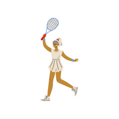 Sticker - Young Woman Playing Tennis, Professional Sports Woman Character with Racket Vector Illustration