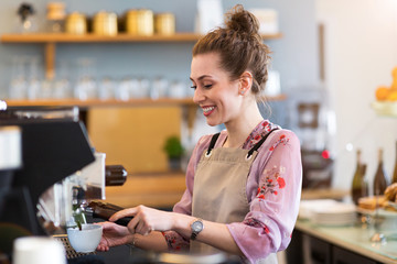 Wall Mural - Female barista making coffee 