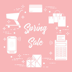 Spring sale. Shopping icons.