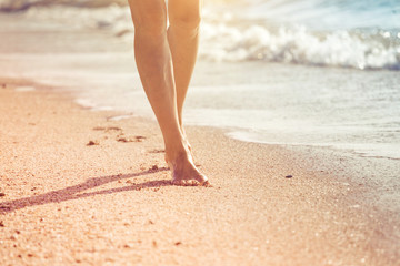 close up leg on the summer beach