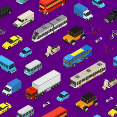 Poster - Transport Car 3d Seamless Pattern Background Isometric View. Vector