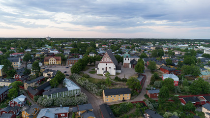 Wall Mural - A view from the height of the medieval Lutheran Cathedral at sunset. Summer eveninng. Porvoo, Finland.