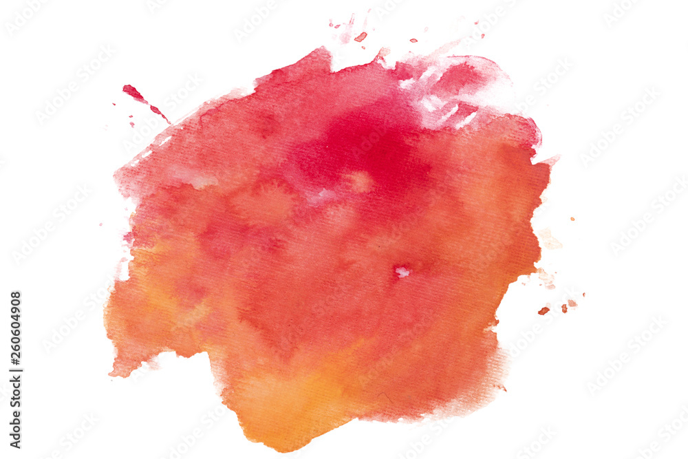 Watercolor stain on white background isolated. Element with paint and watercolor paper texture. Background for design of postcards and print. - obrazy, fototapety, plakaty 