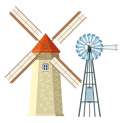 Poster - windmill and wind turbine