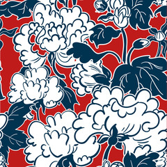 japanese traditional vector illustration peony pattern seamless