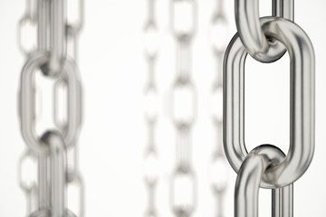 Poster - 3D illustration metal chains. Metal, steel chains isolated on white background. Metal chains for industrial. Very durable metal chains, the concept of success.