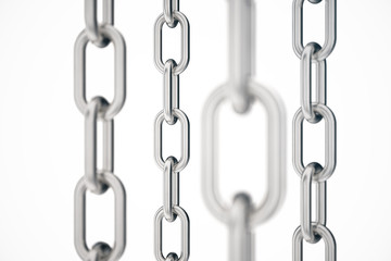 Poster - 3D illustration metal chains. Metal, steel chains isolated on white background. Metal chains for industrial. Strong link concept. Background of metal chains for your layout, template design, text.