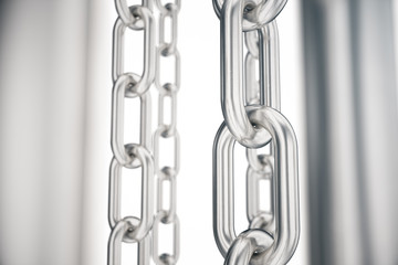 Poster - 3D illustration metal chains. Metal, steel chains isolated on white background. Metal chains for industrial. Strong link concept. Background of metal chains for your layout, template design, text.