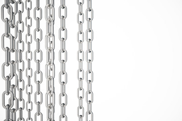 Poster - 3D illustration metal chains. Metal, steel chains isolated on white background. Metal chains for industrial. Strong link concept. Background of metal chains for your layout, template design, text.