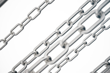 Poster - 3D illustration metal chains. Metal, steel chains isolated on white background. Metal chains for industrial. Very durable metal chains, the concept of success. Strong link concept