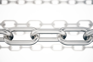 Poster - 3D illustration metal chains. Metal, steel chains isolated on white background. Metal chains for industrial. Very durable metal chains, the concept of success. Strong link concept
