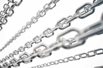 Poster - 3D illustration metal chains. Metal, steel chains isolated on white background. Metal chains for industrial. Very durable metal chains, the concept of success. Strong link concept