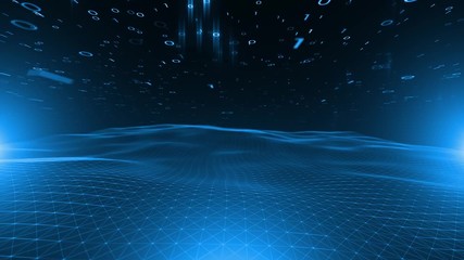 Digital blue colored shiny cyberspace with computer data animation.