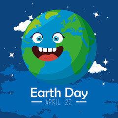 Poster - planet with eyes and teeth to earth day