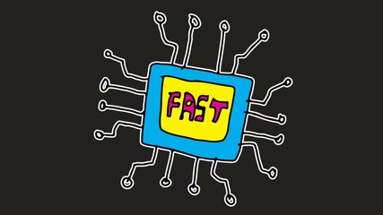 Poster - kids drawing black screen with theme of fast processor