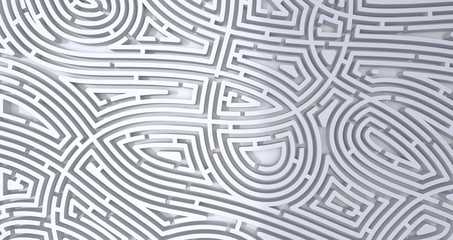 3d render of complicated white maze abstract white background