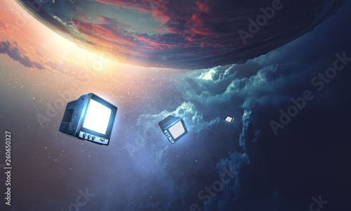 Retro TV flying in space Canvas Print