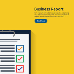 Poster - Business analyst or financial research report concept. financial accounting audit on statistical data paper document. Clipboard with list of task cases, graph and table icon in flat style.