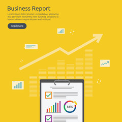 Poster - Business analyst or financial research report concept. financial accounting audit on statistical data paper document. Clipboard with list of task cases, graph and table icon in flat style.