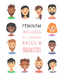 © pomolchim - Set of a group of different people and text. Cartoon style characters of different races. Vector illustration caucasian, asian and african american women and quote