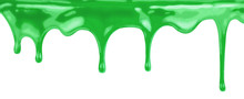 Liquid Green Paint Dripping On White With Clipping Path Included