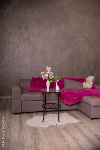 Scandinavian Living Room Design Interior With Sofa And Round