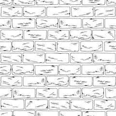 Brick wall graphic black white seamless pattern background sketch illustration vector