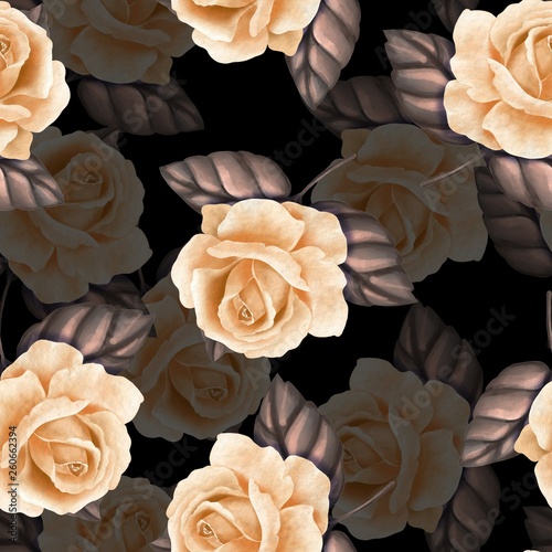 Beautiful seamless pattern with yellow roses. Floral background