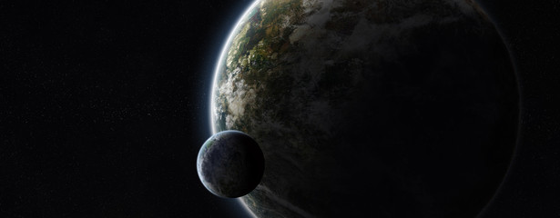 Wall Mural - Distant planet system in space with exoplanets 3D rendering elements of this image furnished by NASA