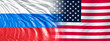 © vaalaa - usa flag blended into flag of russia background russian national symbol and united states us of america state relationship meeting conflict trade aggression politics influence interference concept