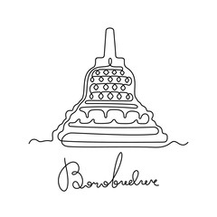 Wall Mural - Borobudur Temple, Indonesia, continuous line vector illustration