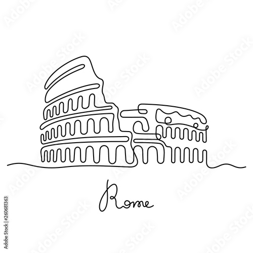 Fotografía Rome, Coliseum continuous line vector illustration